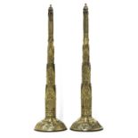 A pair of tall brass telescopic Gothic fan holders,