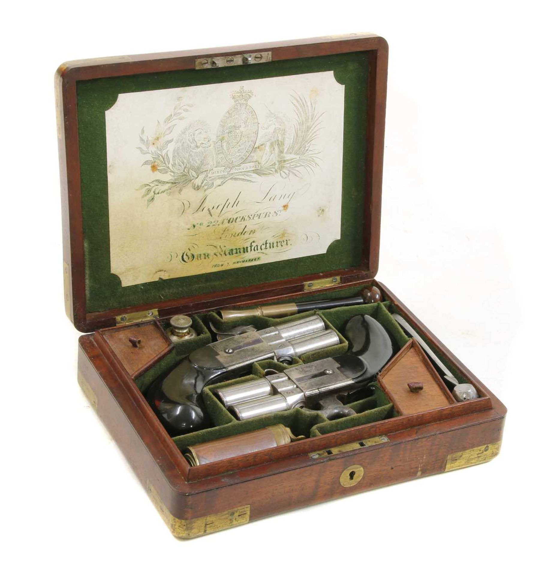 A cased pair of turn-over barrel percussion pistols by Joseph Lang,