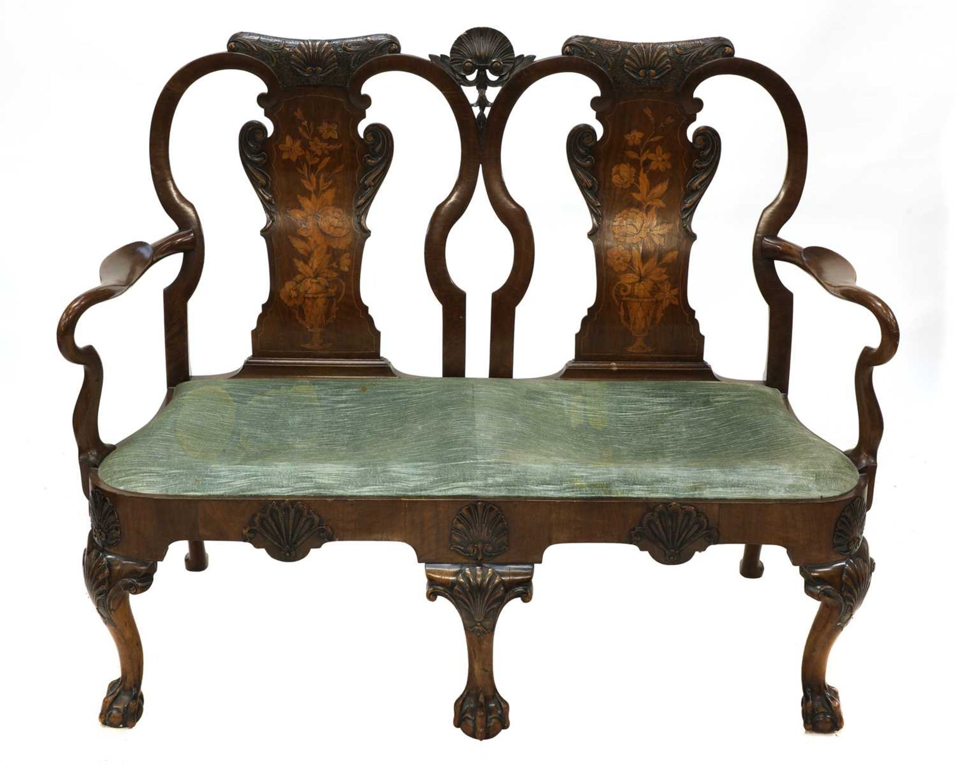 A George II-style walnut two-seater settee,