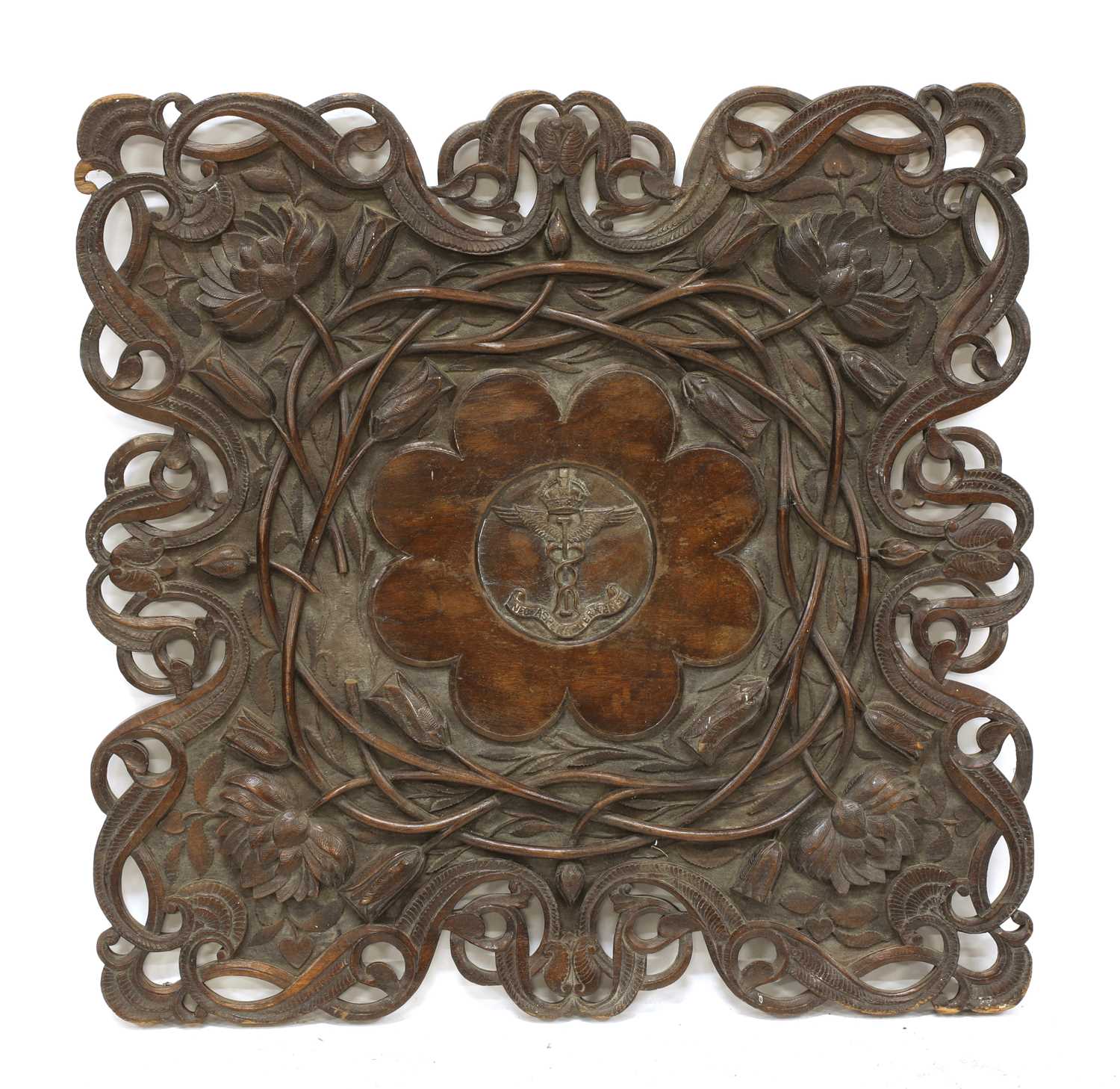 An Art Nouveau mahogany table top,