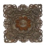 An Art Nouveau mahogany table top,