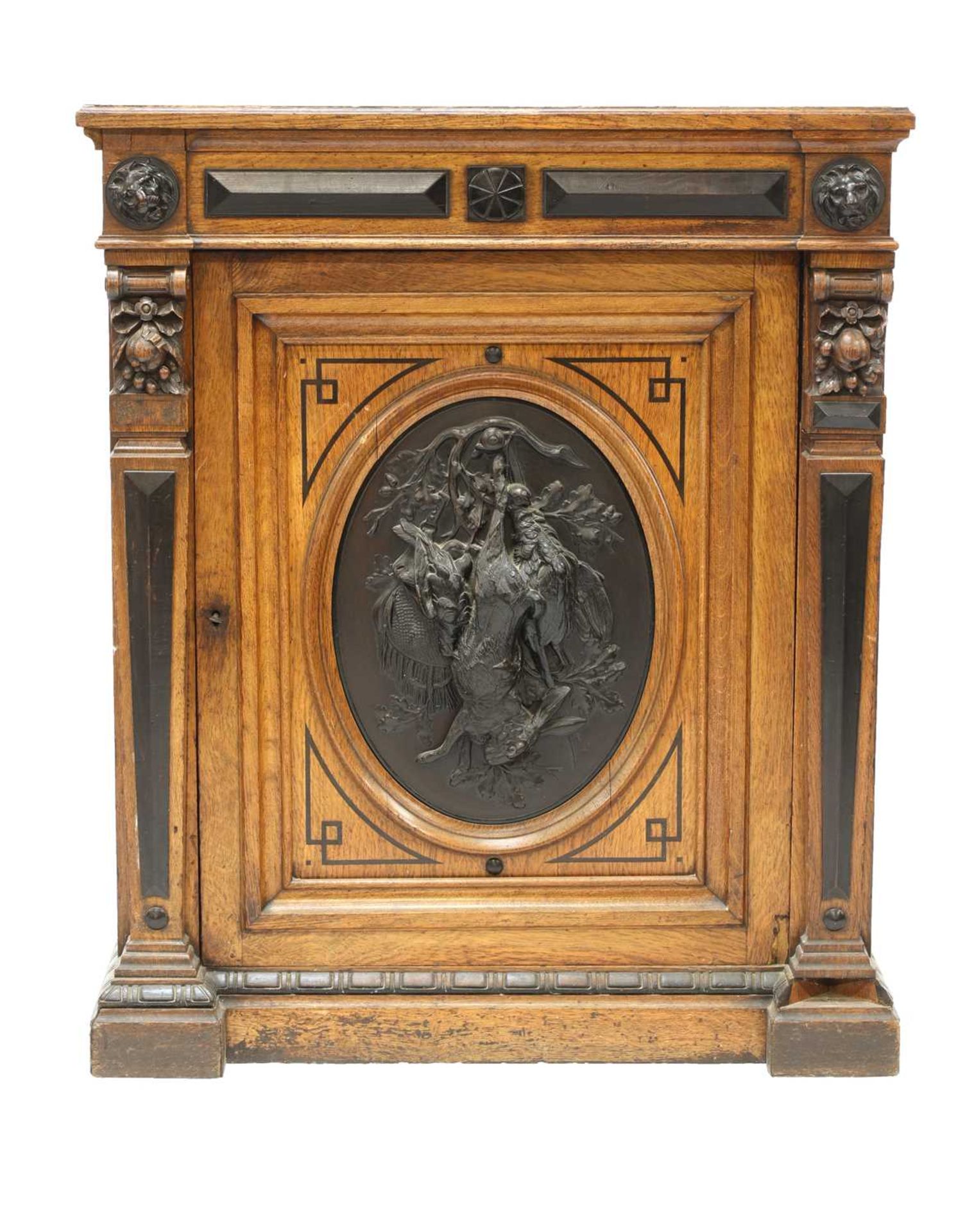 A Victorian oak and ebonised dining room pedestal,