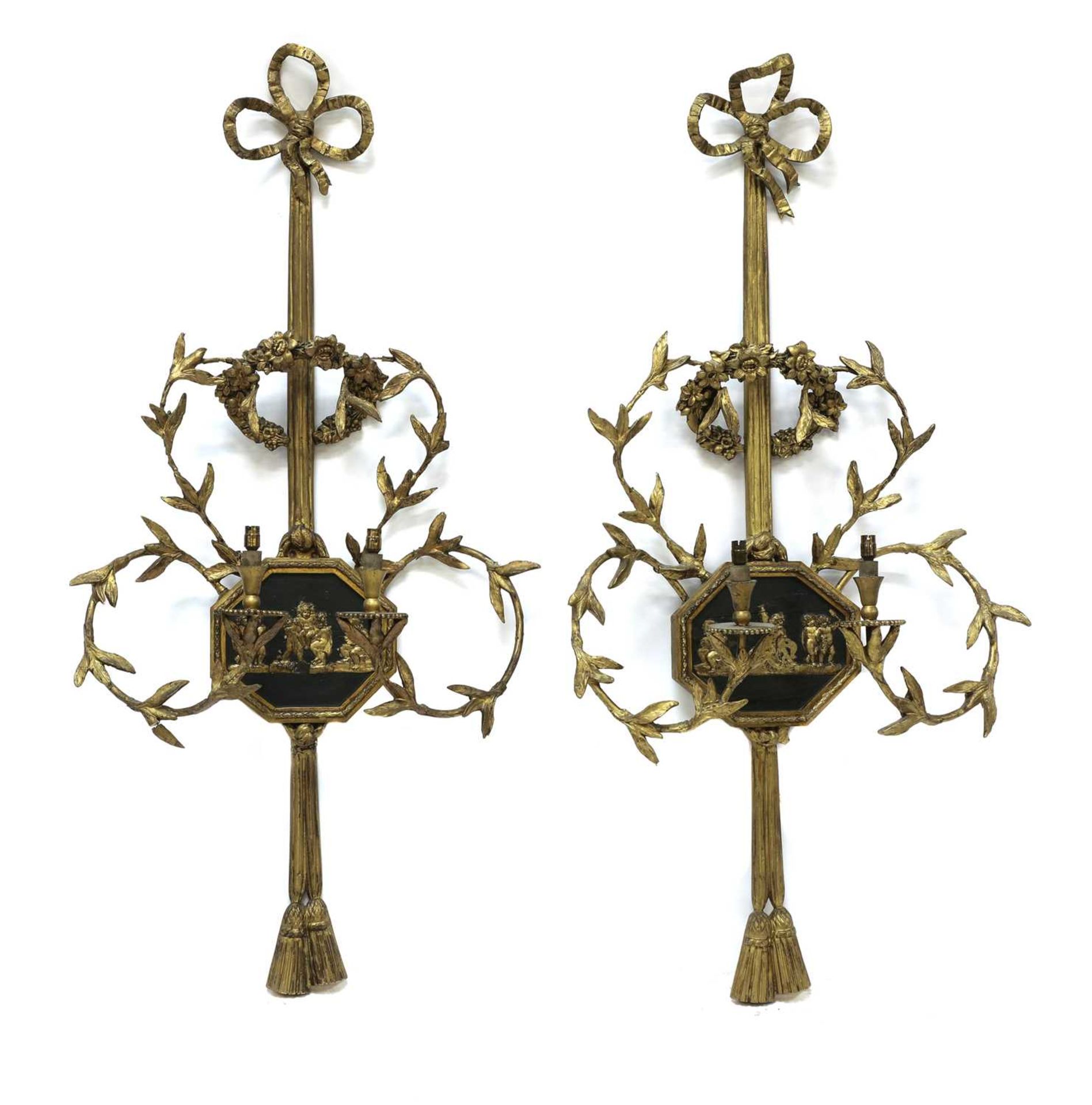 A pair of giltwood and gesso girandole wall lights,