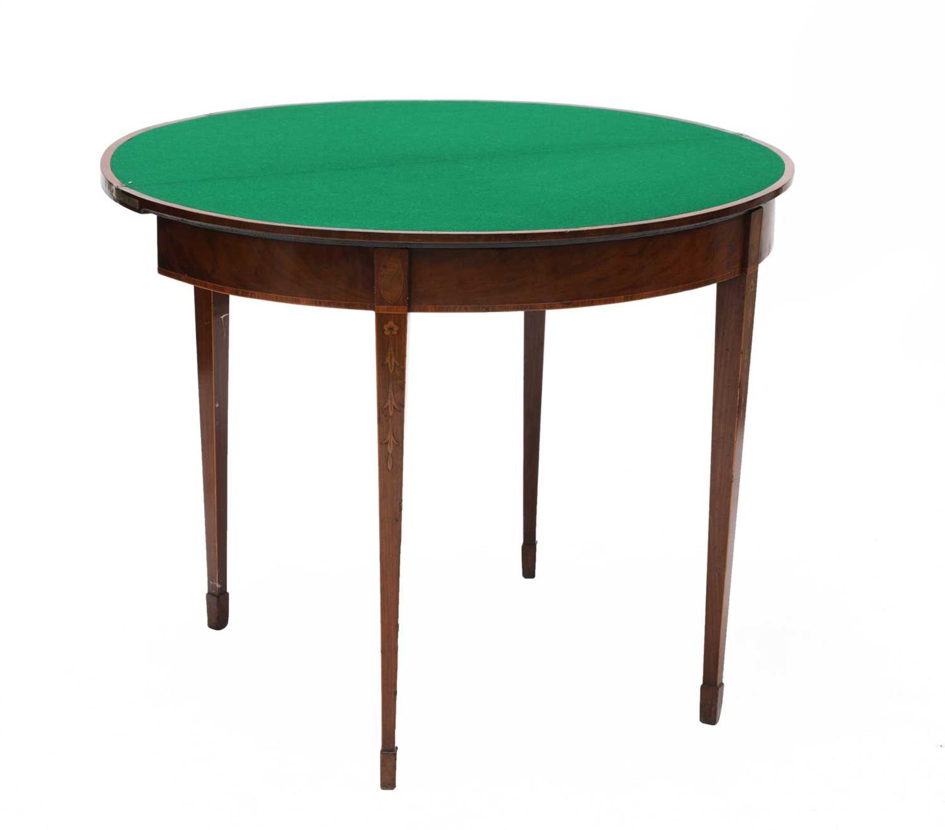 An Edwardian mahogany demilune fold-over card table, - Image 2 of 5