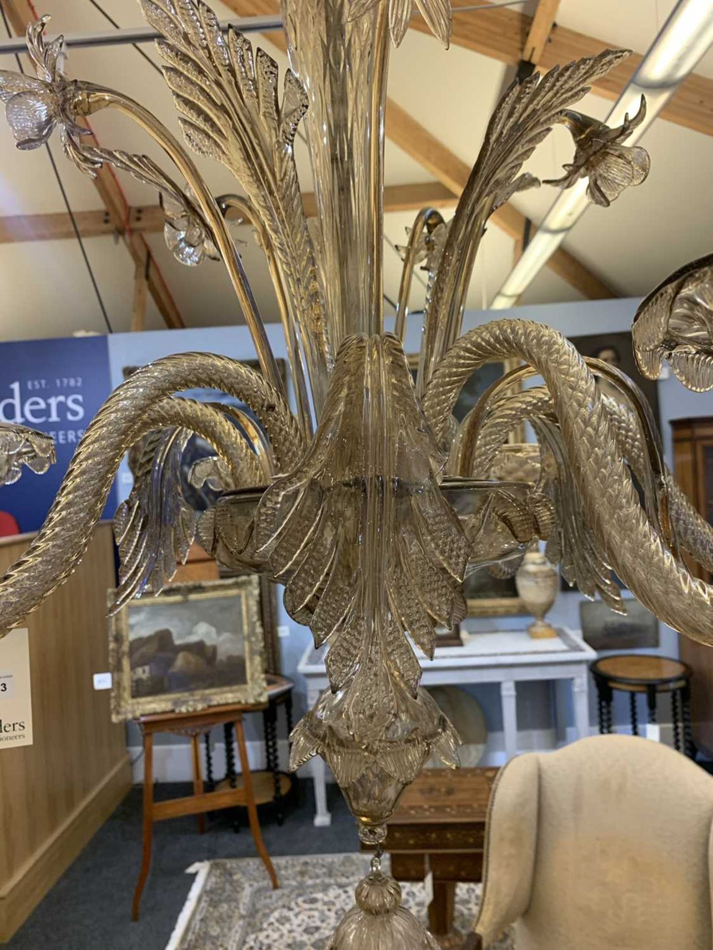 A smokey sepia glass chandelier, - Image 5 of 5