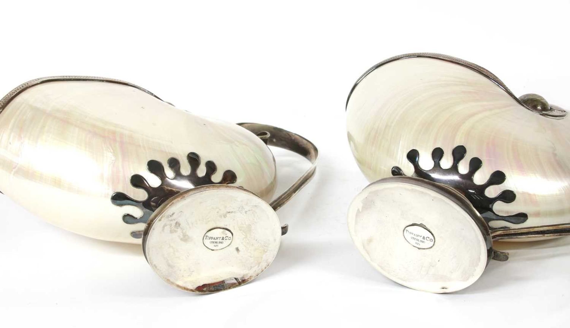 A pair of Tiffany sterling silver-mounted shell ewers, - Image 4 of 4