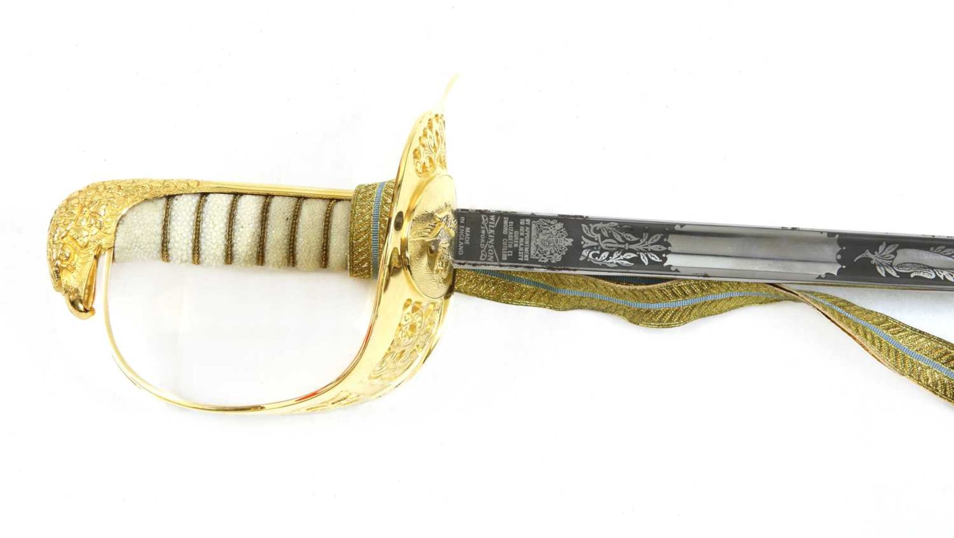 An Elizabeth II RAF dress sword, scabbard and ribbon, - Image 4 of 6