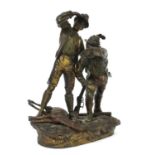 An Austrian cold-painted bronze group of two hunters with a dead stag,