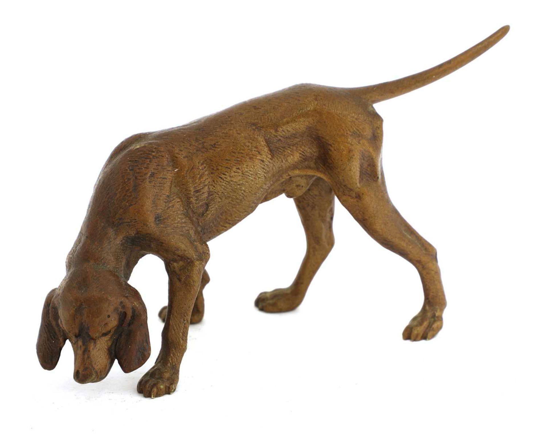 A cold-painted bronze pointer,