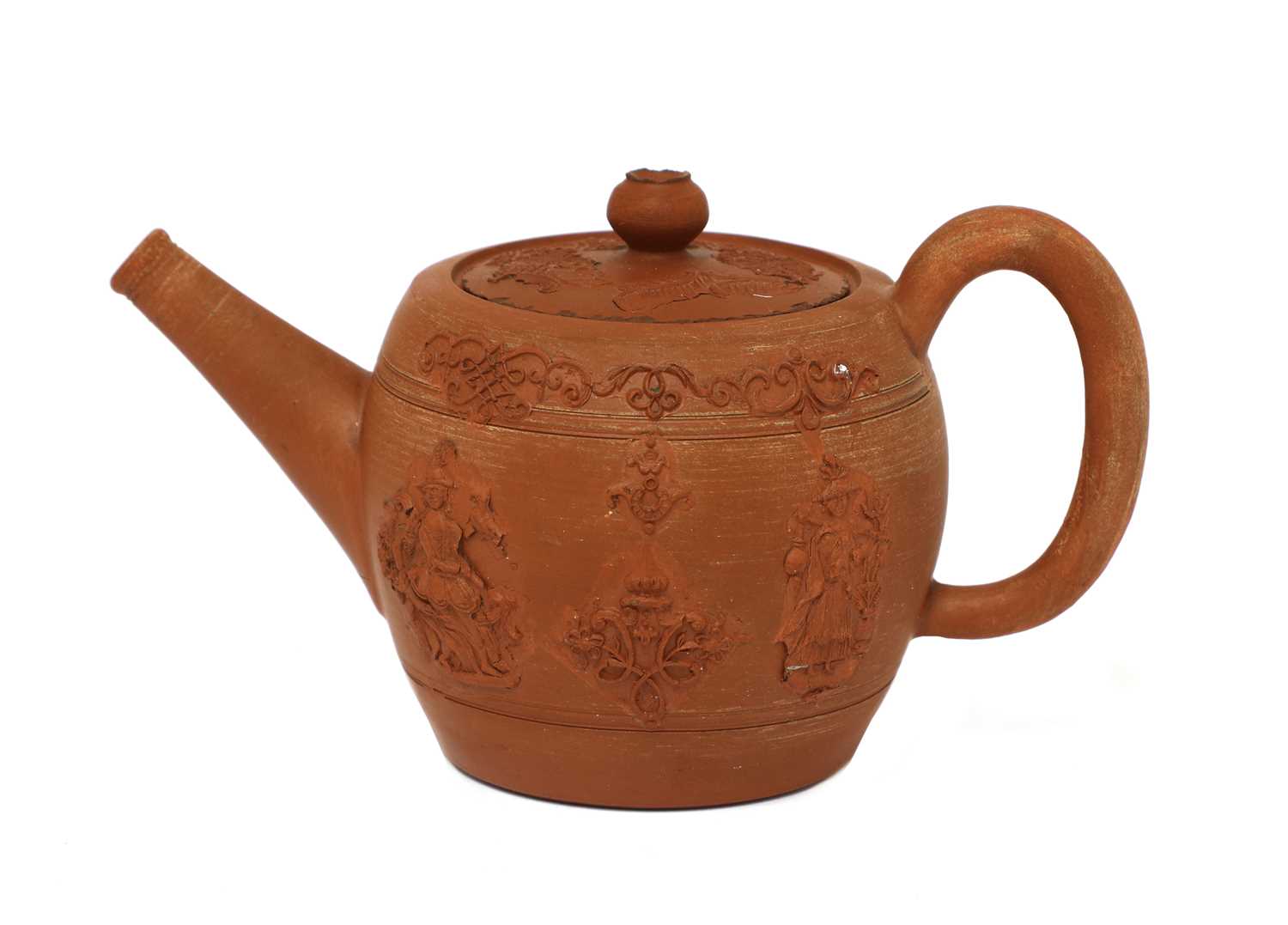 A Staffordshire redware small ovoid teapot and cover, - Image 2 of 4