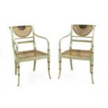 A pair of painted neoclassical salon chairs,