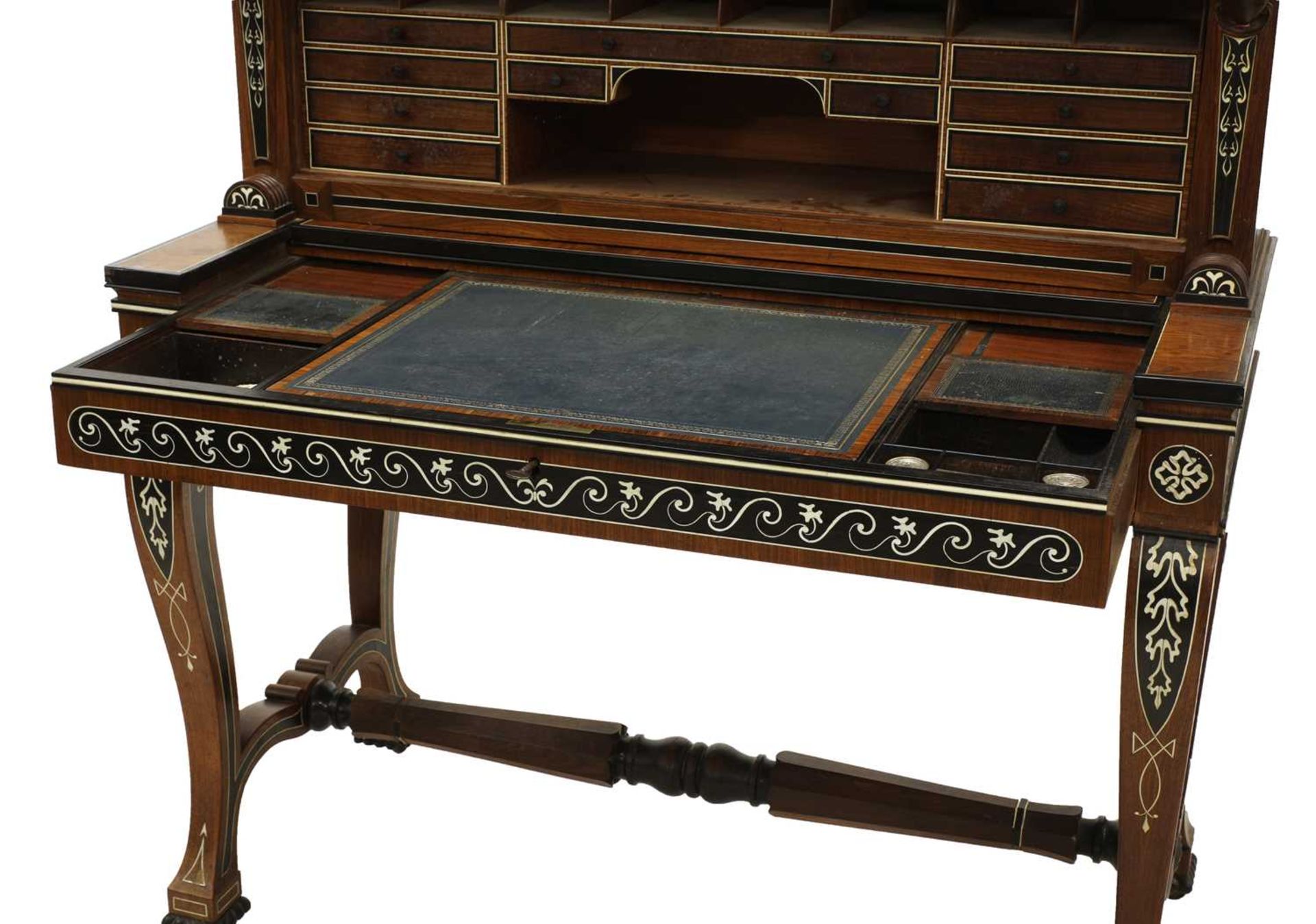 An Anglo-Indian padouk, ebony and ivory inlaid bureau cabinet, - Image 6 of 21