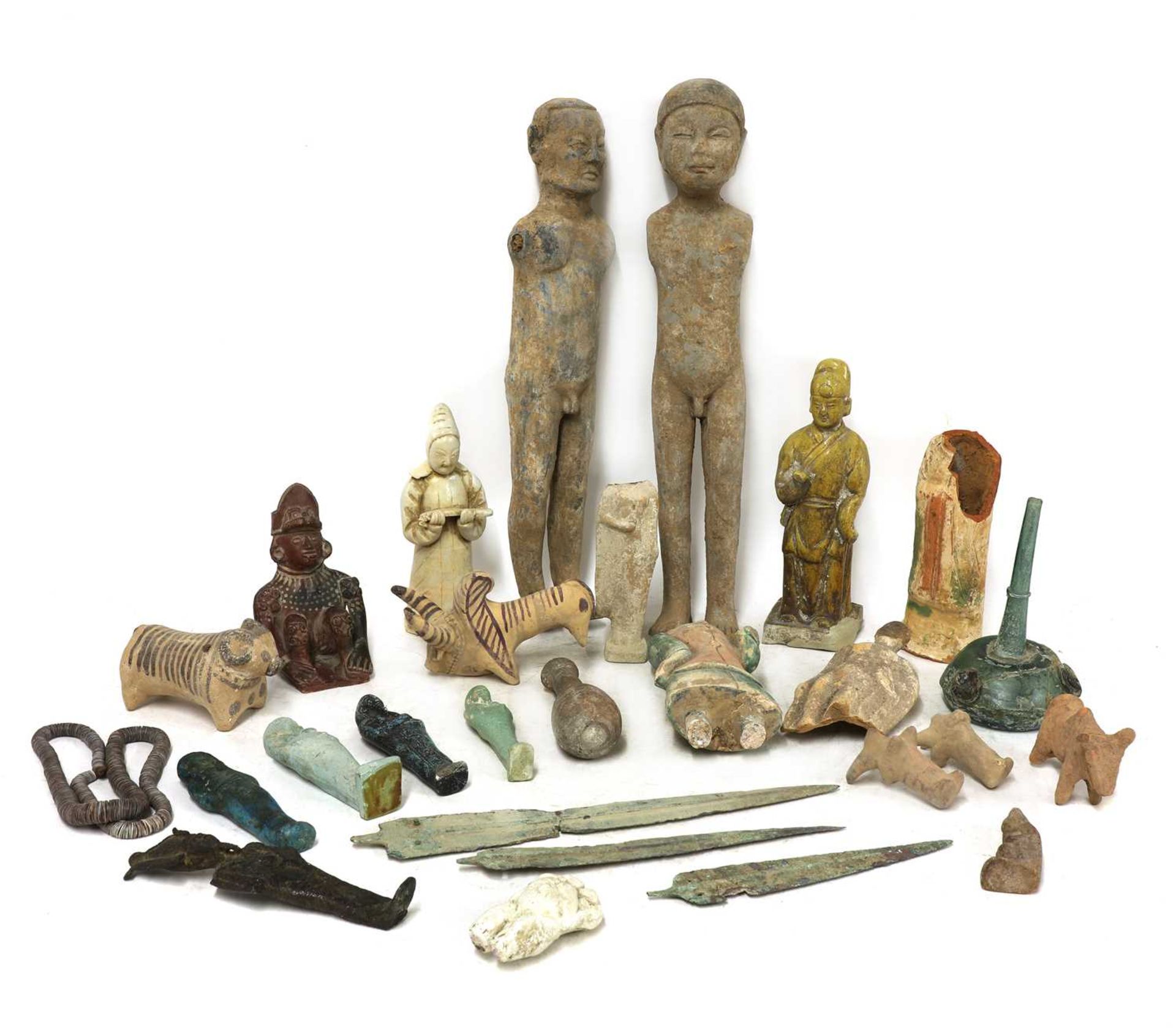 A collection of ancient and later pottery figures and artefacts,