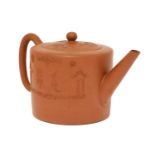 A Staffordshire redware cylindrical teapot and cover,