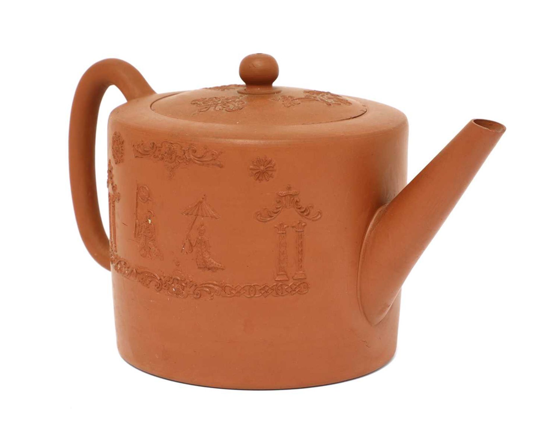 A Staffordshire redware cylindrical teapot and cover,
