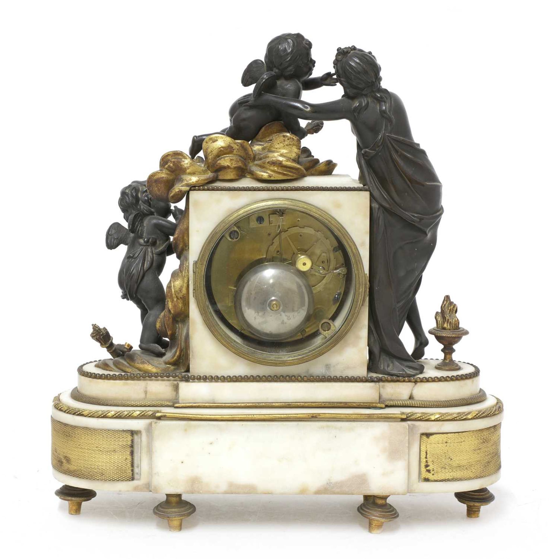 A French bronze and marble mantel clock, - Image 4 of 8