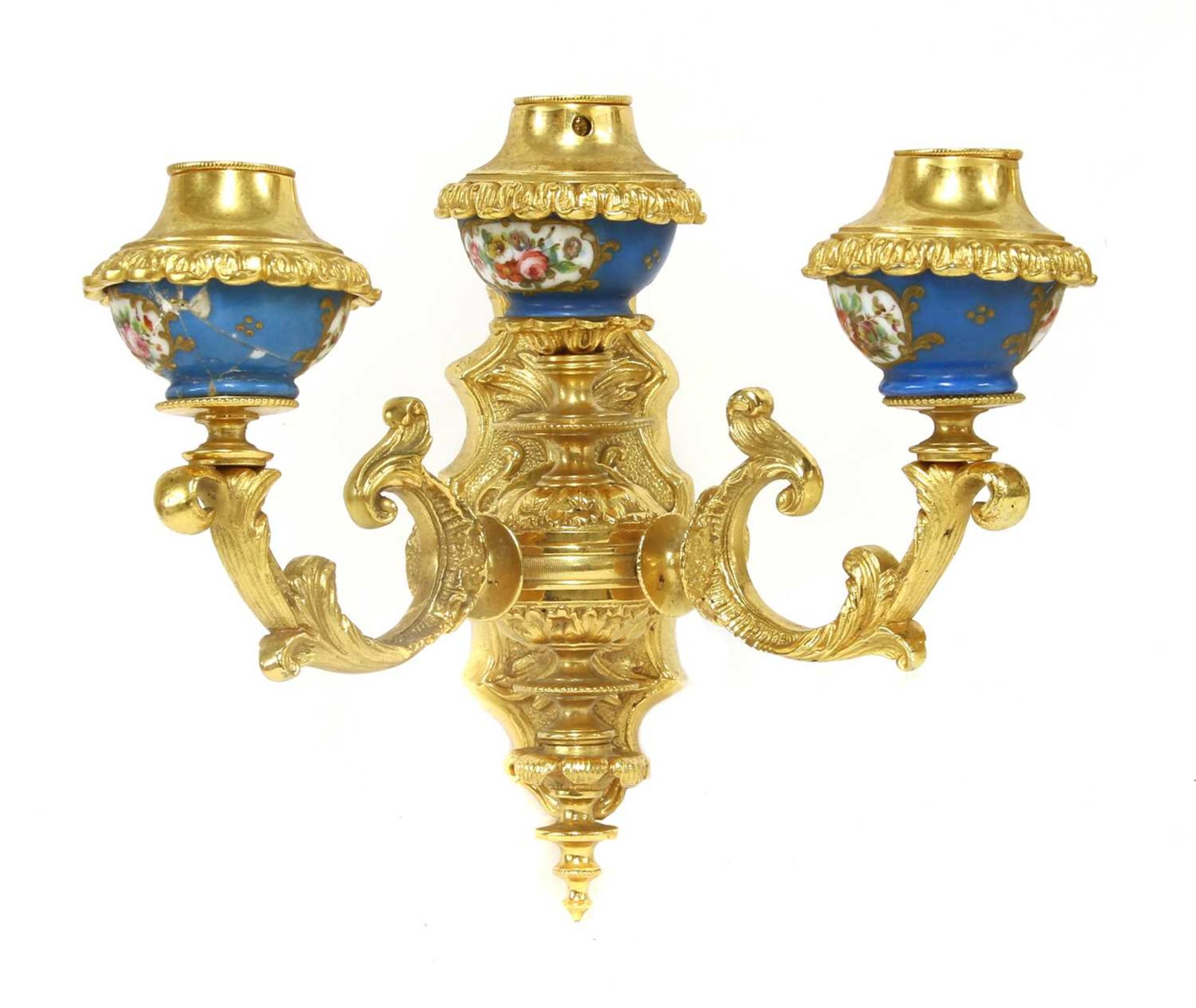 A pair of gilt-bronze three-light wall appliqués, - Image 4 of 5