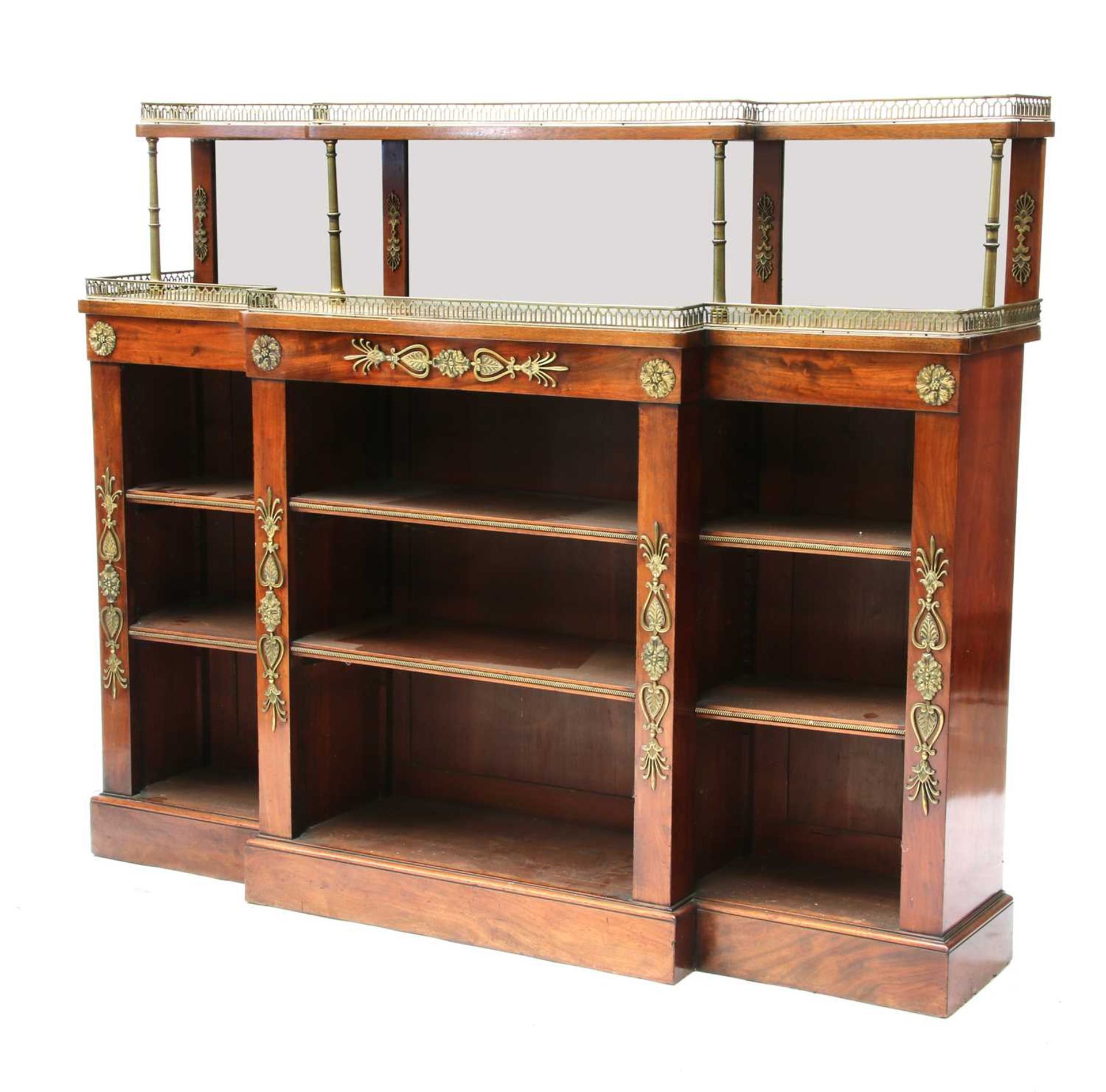 A French Empire mahogany breakfront bookcase,