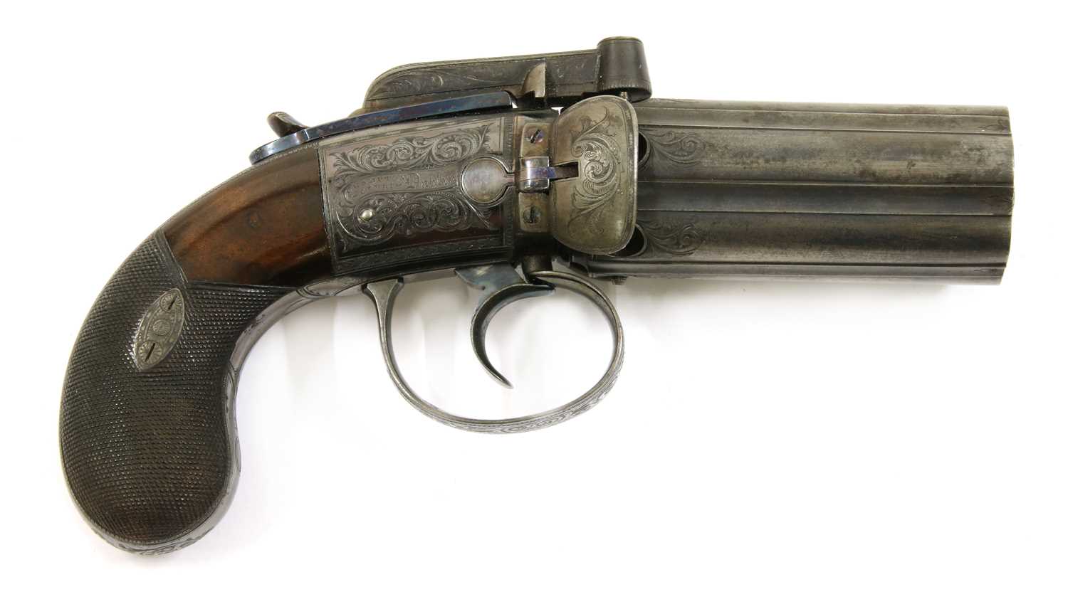 A 6-shot percussion pepperbox revolver by M & J Pattison,