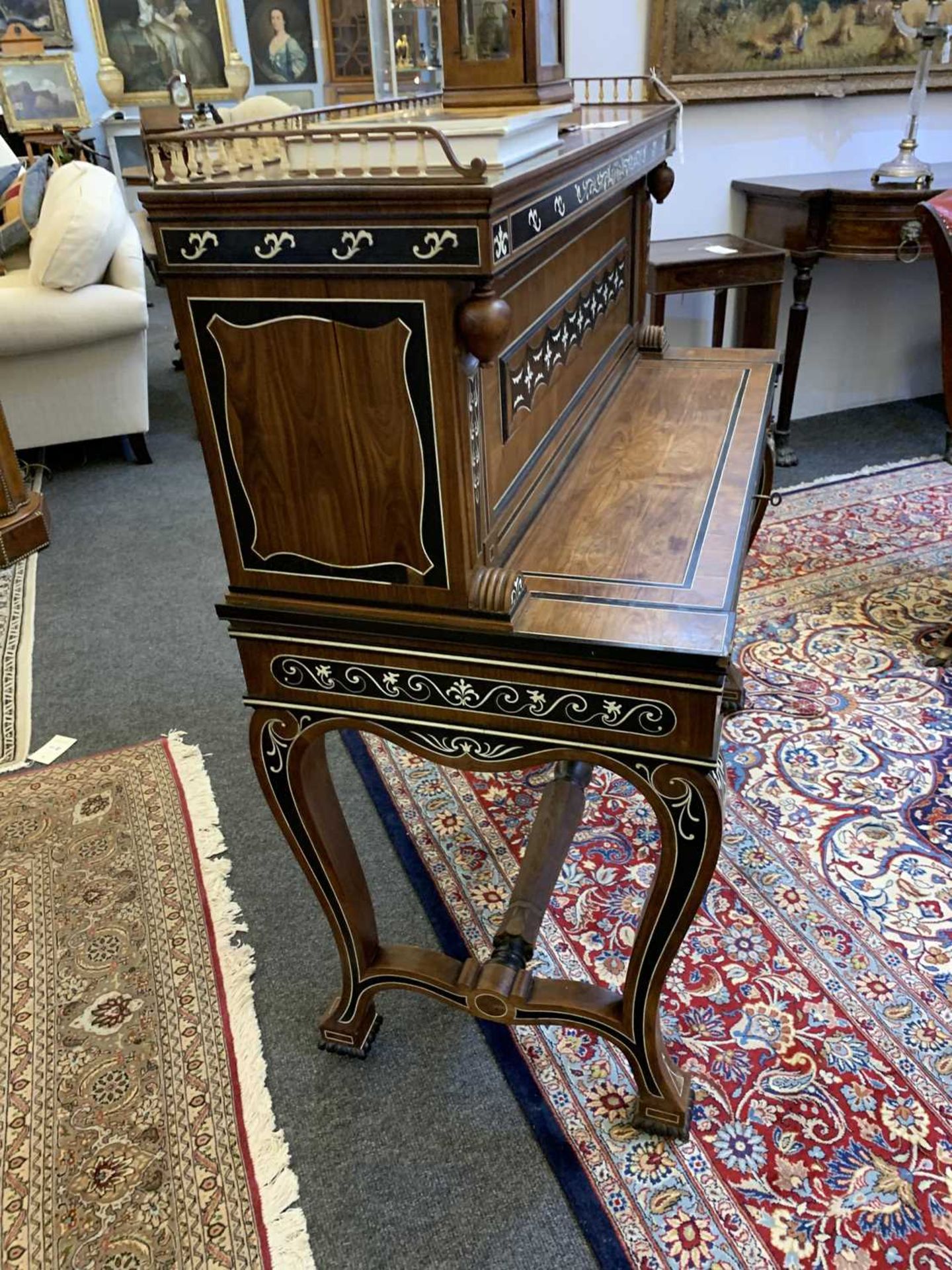 An Anglo-Indian padouk, ebony and ivory inlaid bureau cabinet, - Image 21 of 21