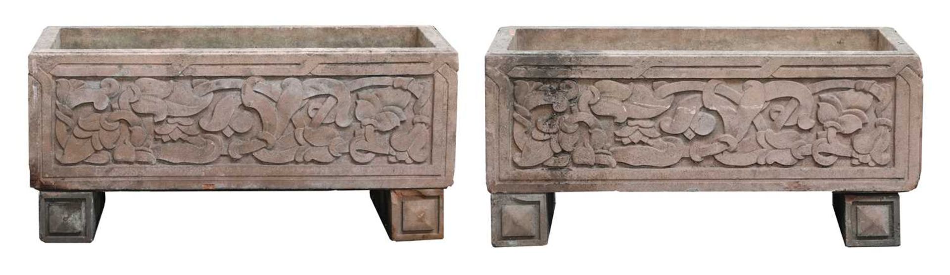 A pair of Indian sandstone garden troughs, - Image 2 of 2