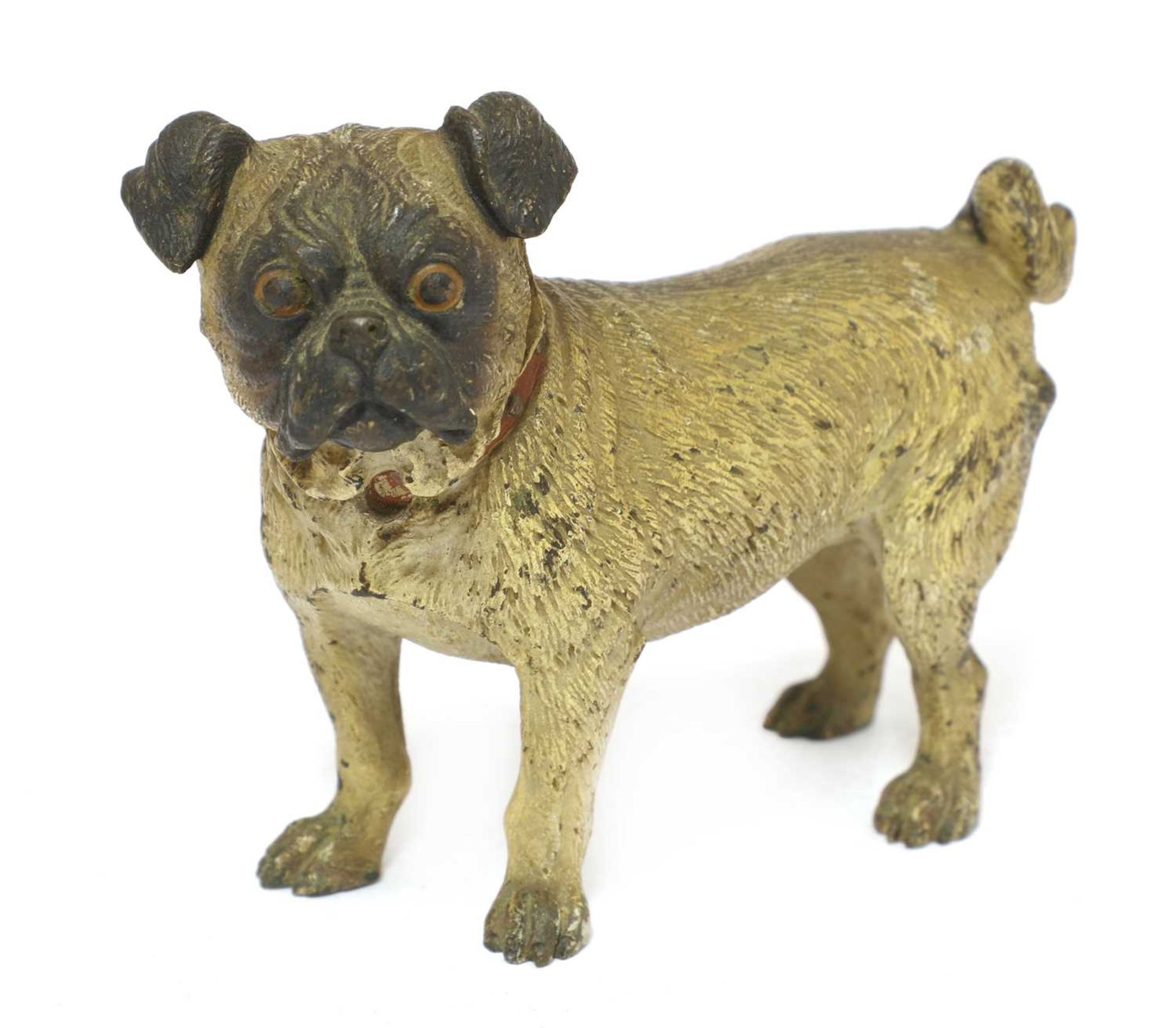 A cold-painted bronze pug,