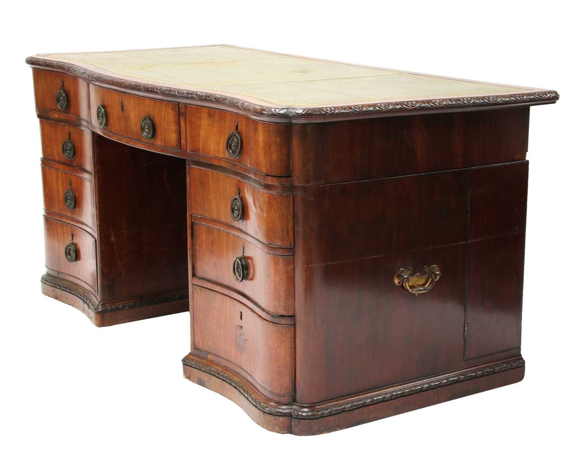 A Chippendale period mahogany twin pedestal desk