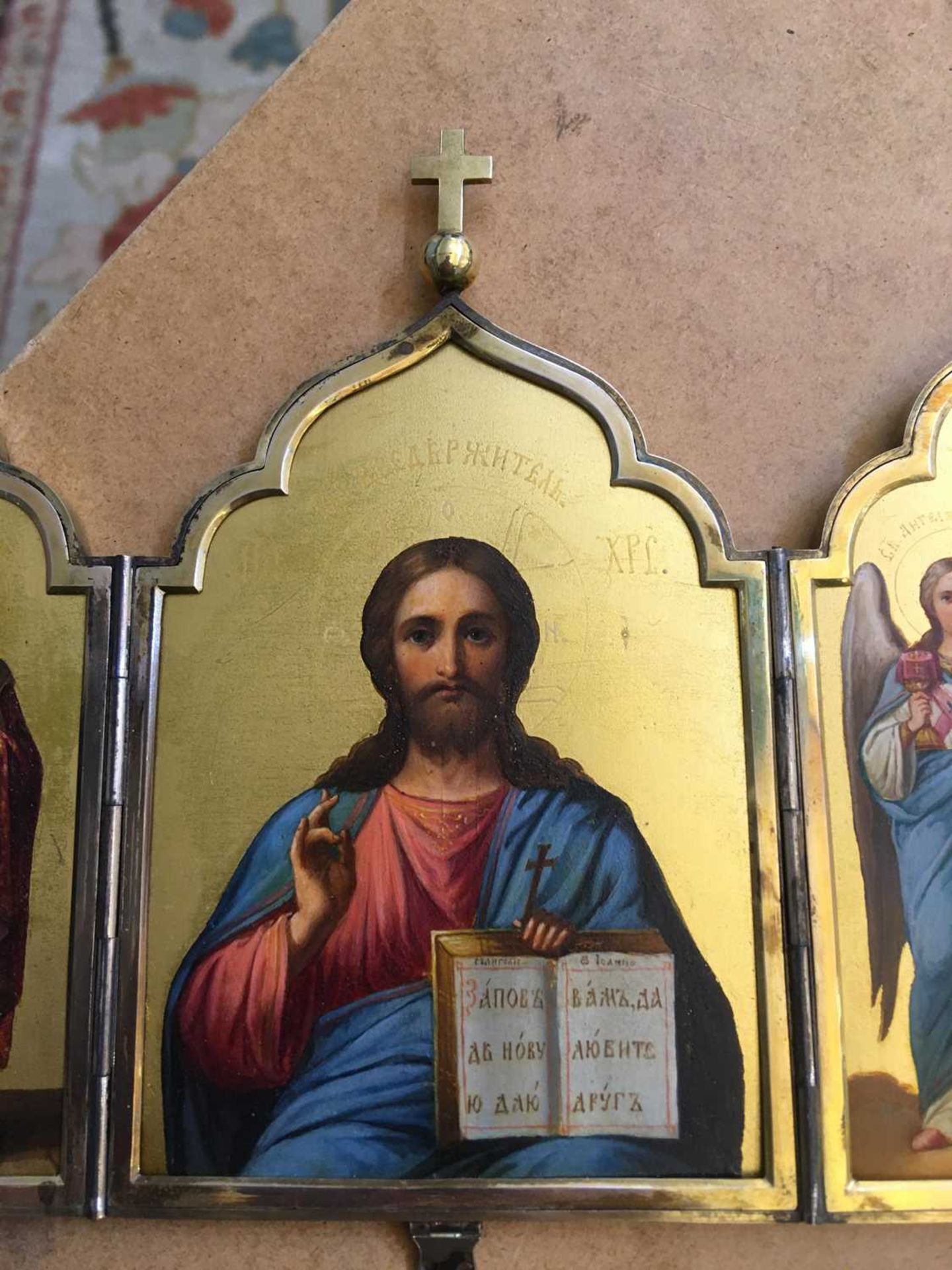 A silver gilt travelling icon of Christ Pantocrator and chosen saints, - Image 8 of 10