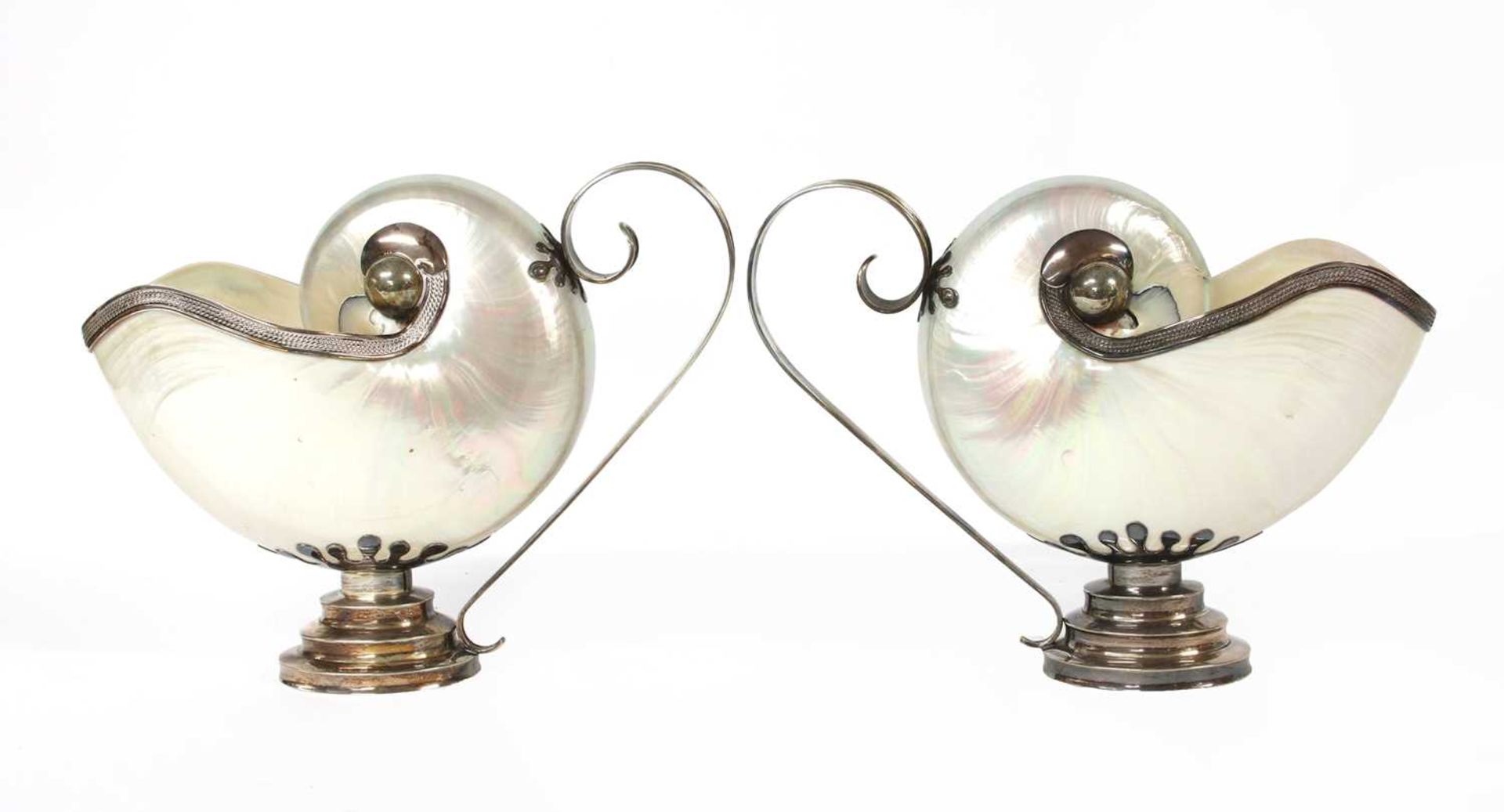 A pair of Tiffany sterling silver-mounted shell ewers, - Image 2 of 4