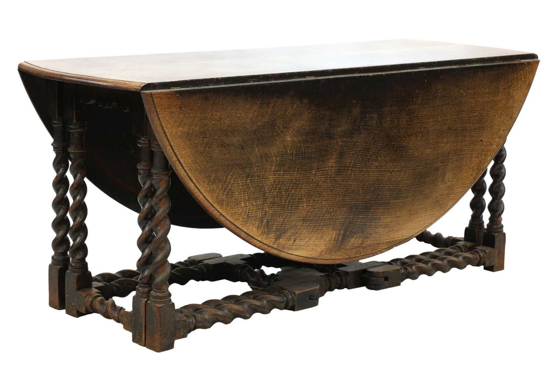 A ten-seat, 17th-century-style, oak double gateleg table, - Image 3 of 8