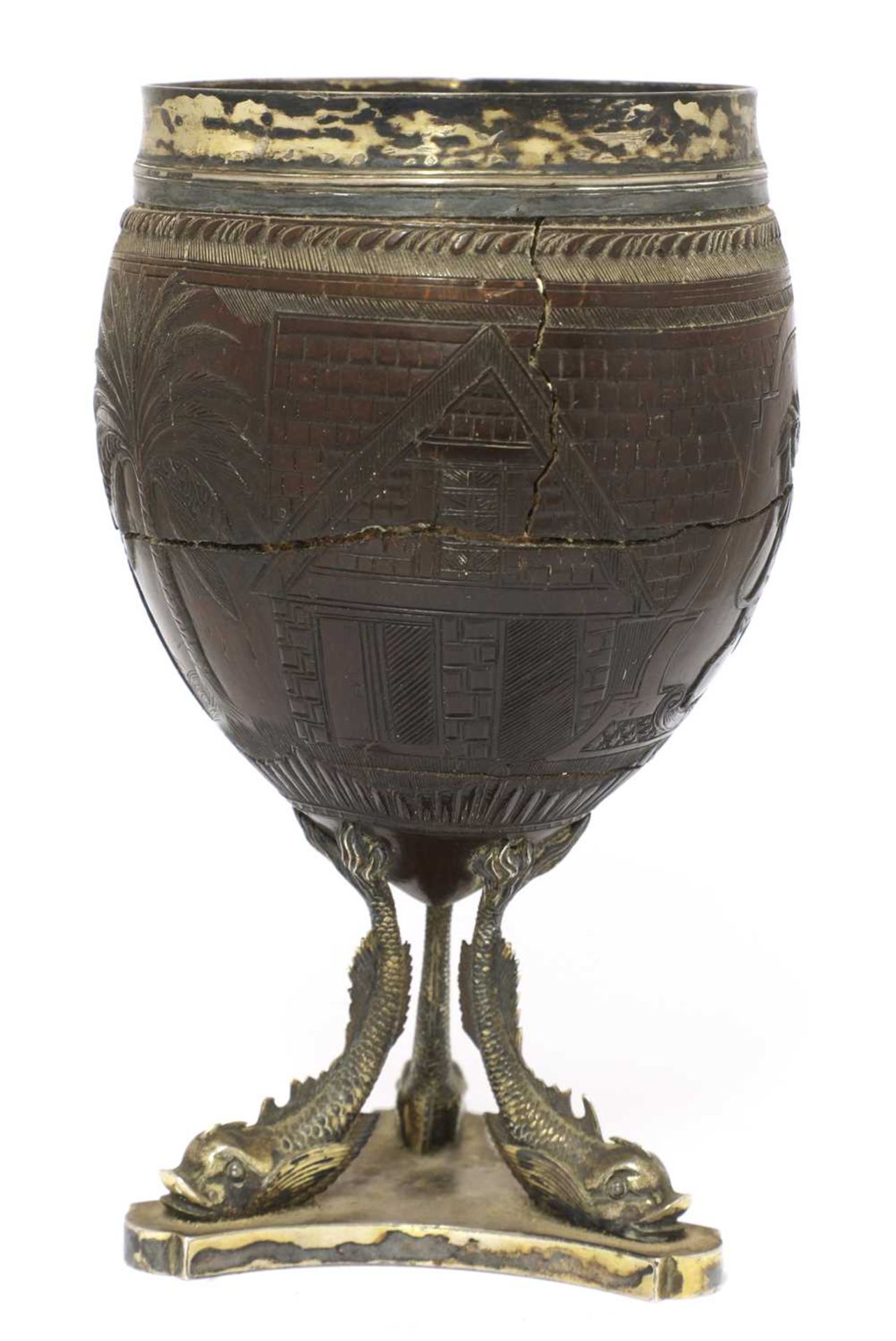 A George III silver-mounted coconut cup,