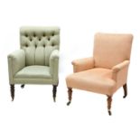 A near pair of Victorian armchairs,