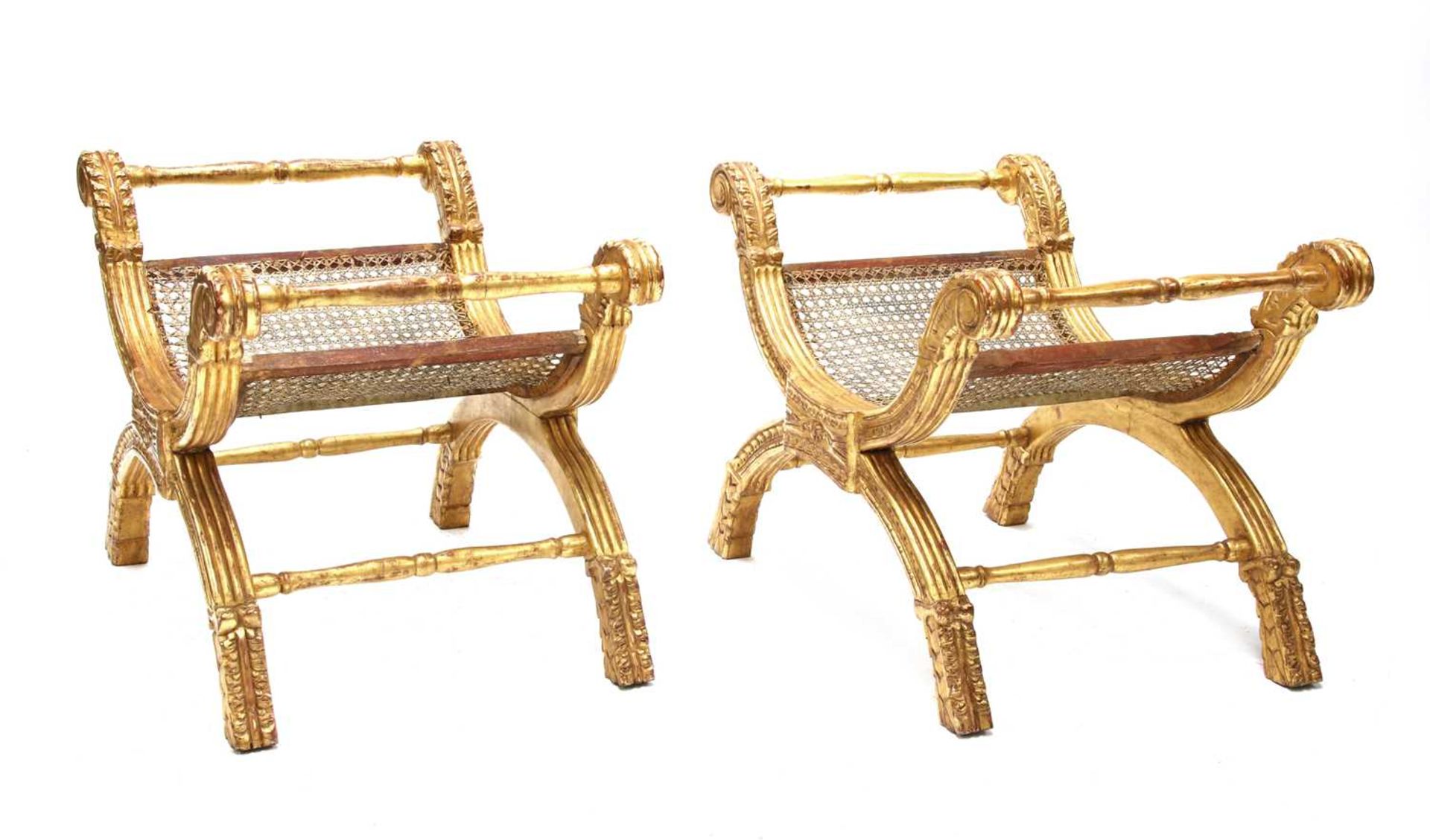 A pair of giltwood 'X' framed stools, - Image 4 of 4