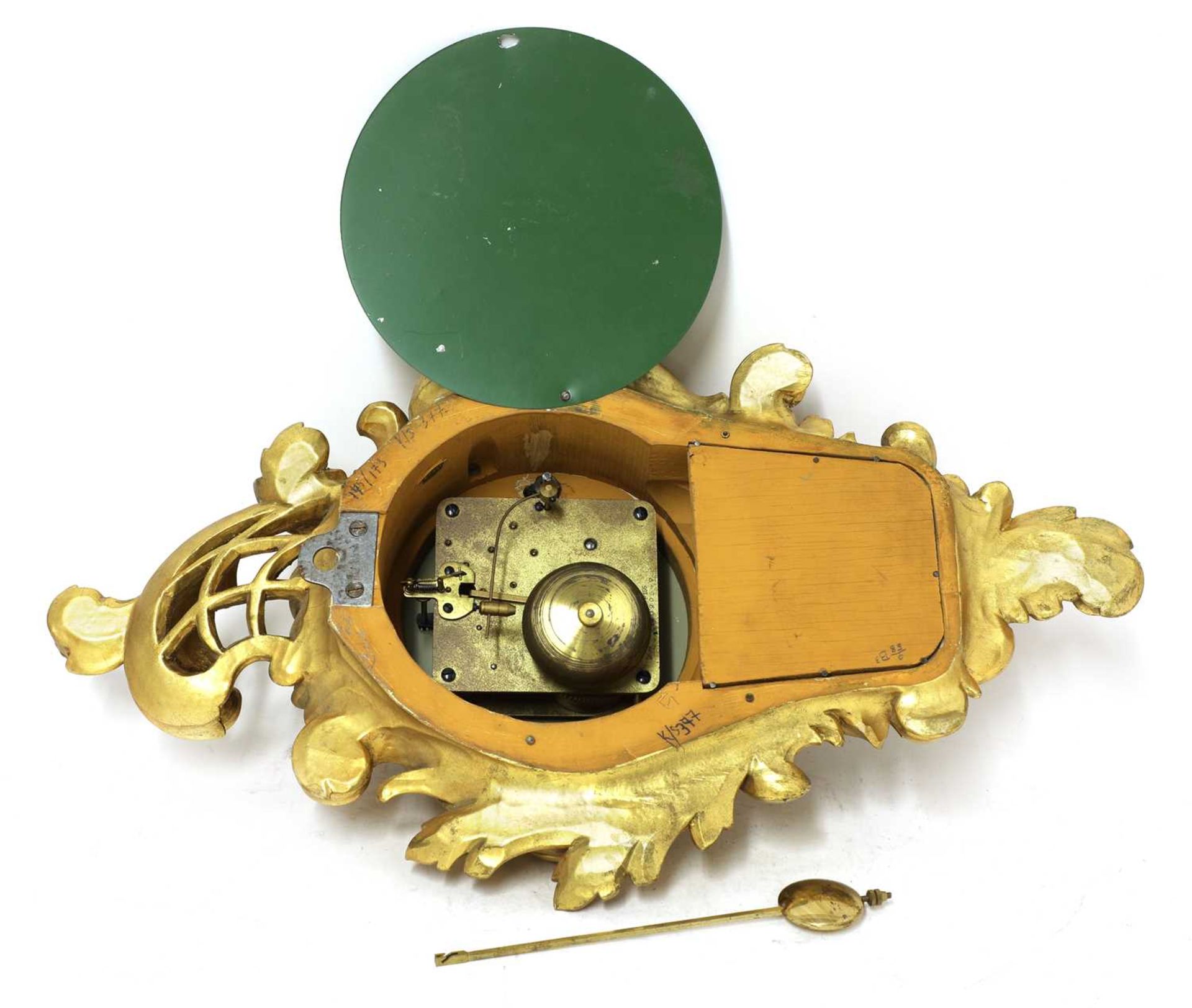 A Swedish giltwood cased wall clock in the rococo manner, - Image 2 of 2
