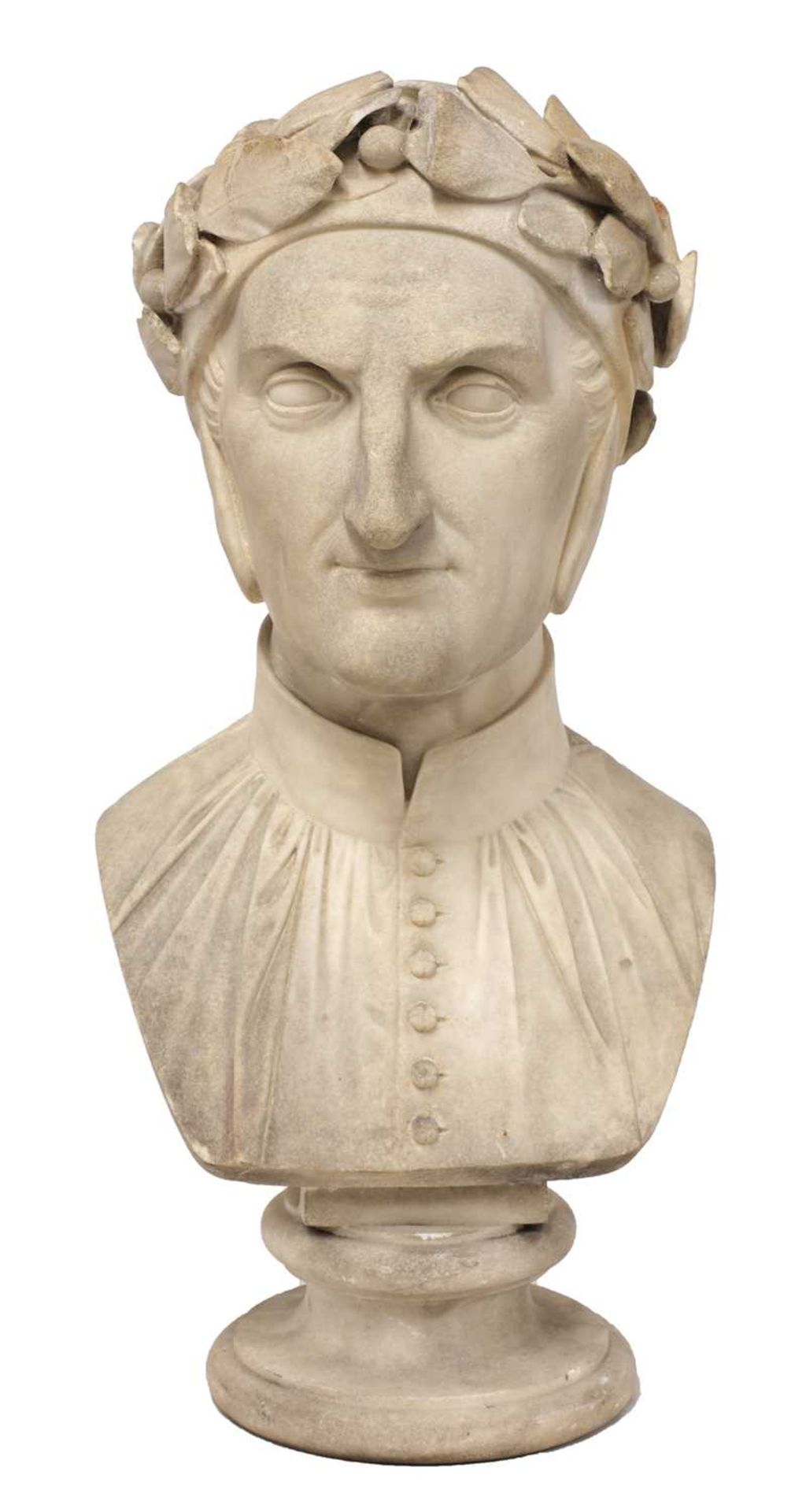 A marble portrait bust of Dante Alighieri,