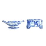 A blue and white pottery dog bowl,