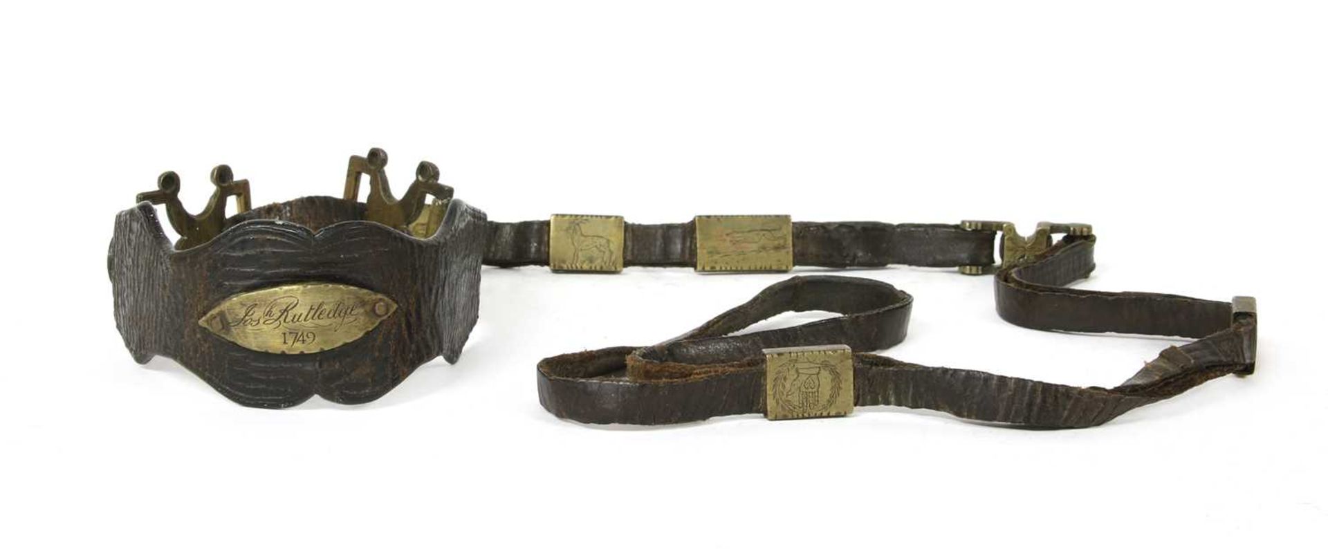 A rare leather and brass-mounted dog lead,