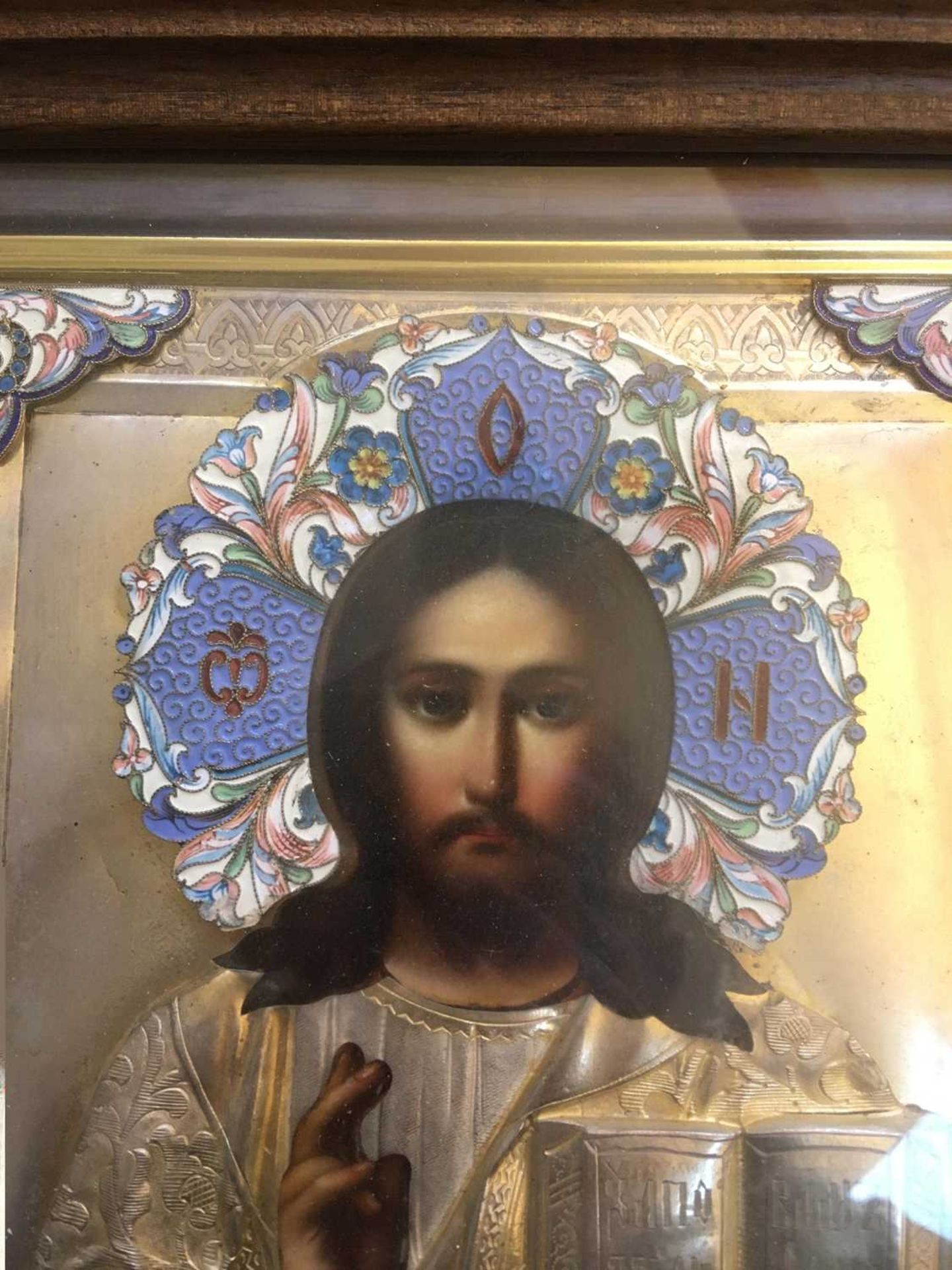 A parcel-gilt and cloisonné enamel icon of Christ Pantocrator, - Image 11 of 12