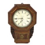 A Victorian brass inlaid mahogany drop dial wall clock,