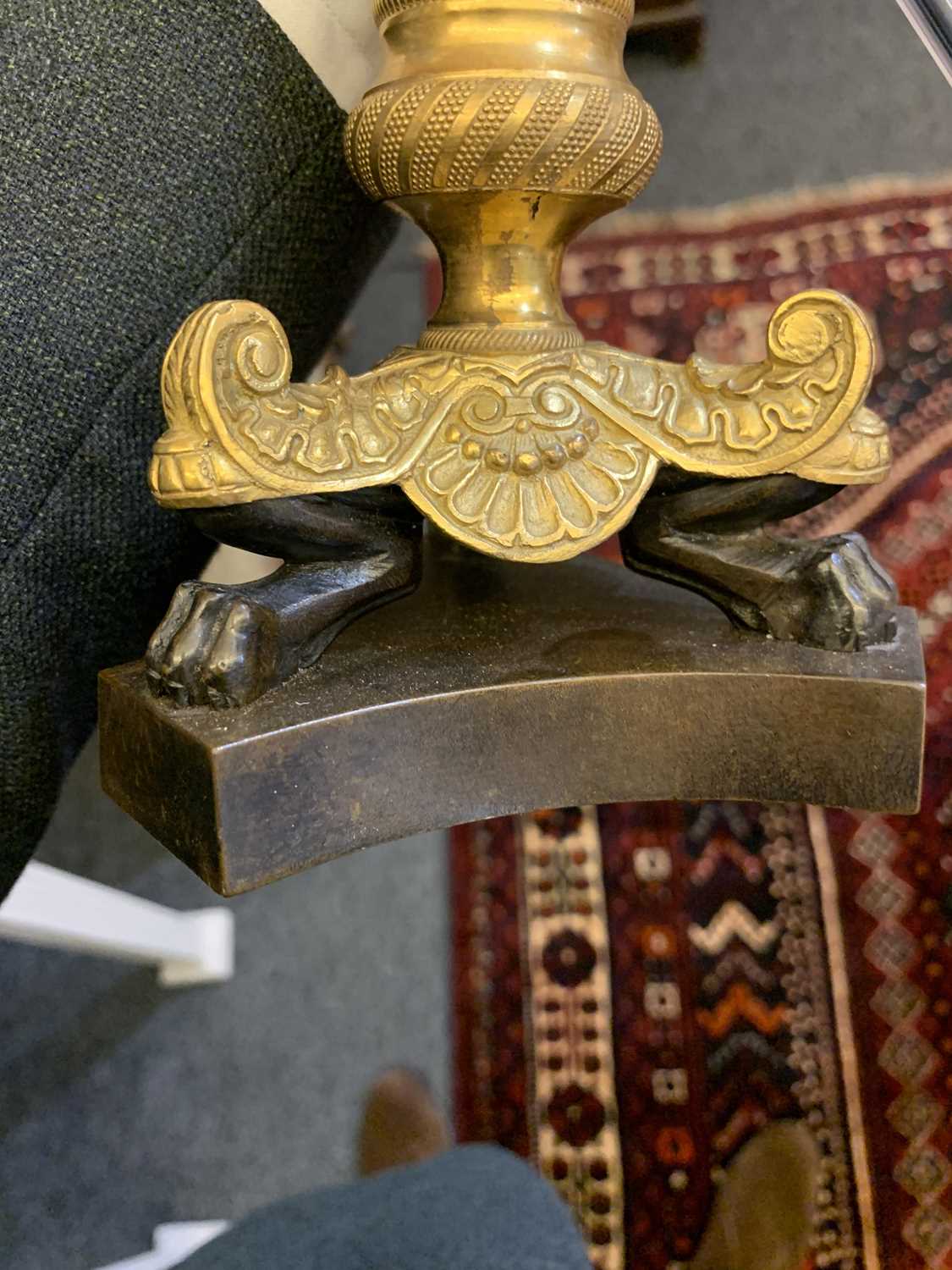 A pair of French Empire-style bronze and gilt-bronze candlesticks, - Image 13 of 19