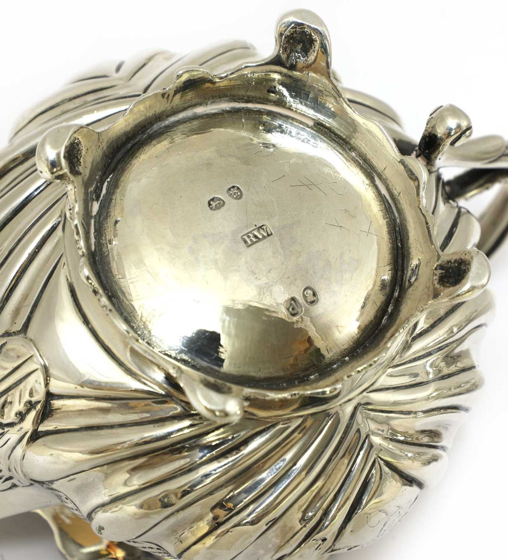 A George III silver three-piece tea service, - Image 4 of 5