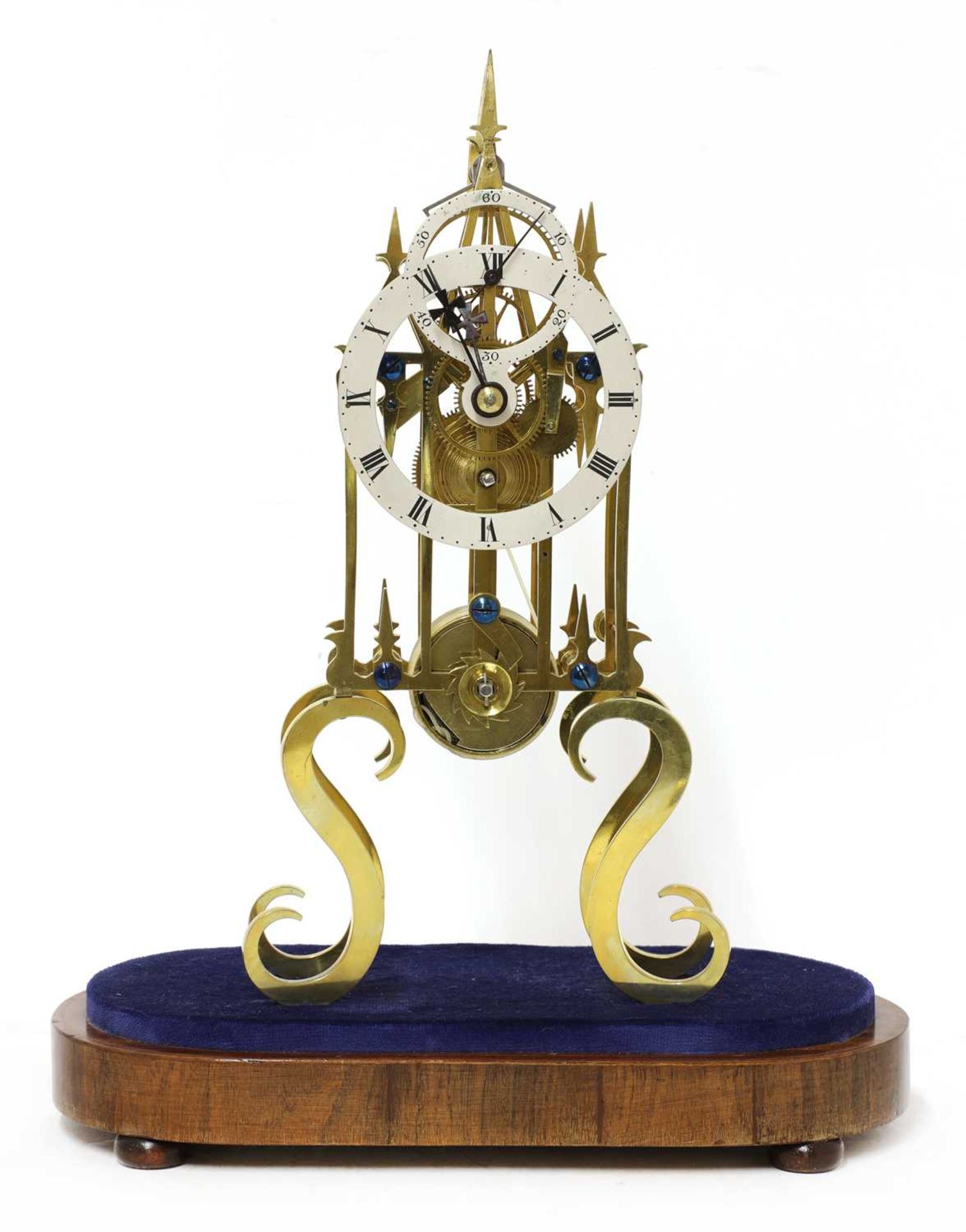 A Victorian brass single fusee skeleton clock