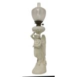 A Copeland Parianware oil lamp 'The angel and the flowers',