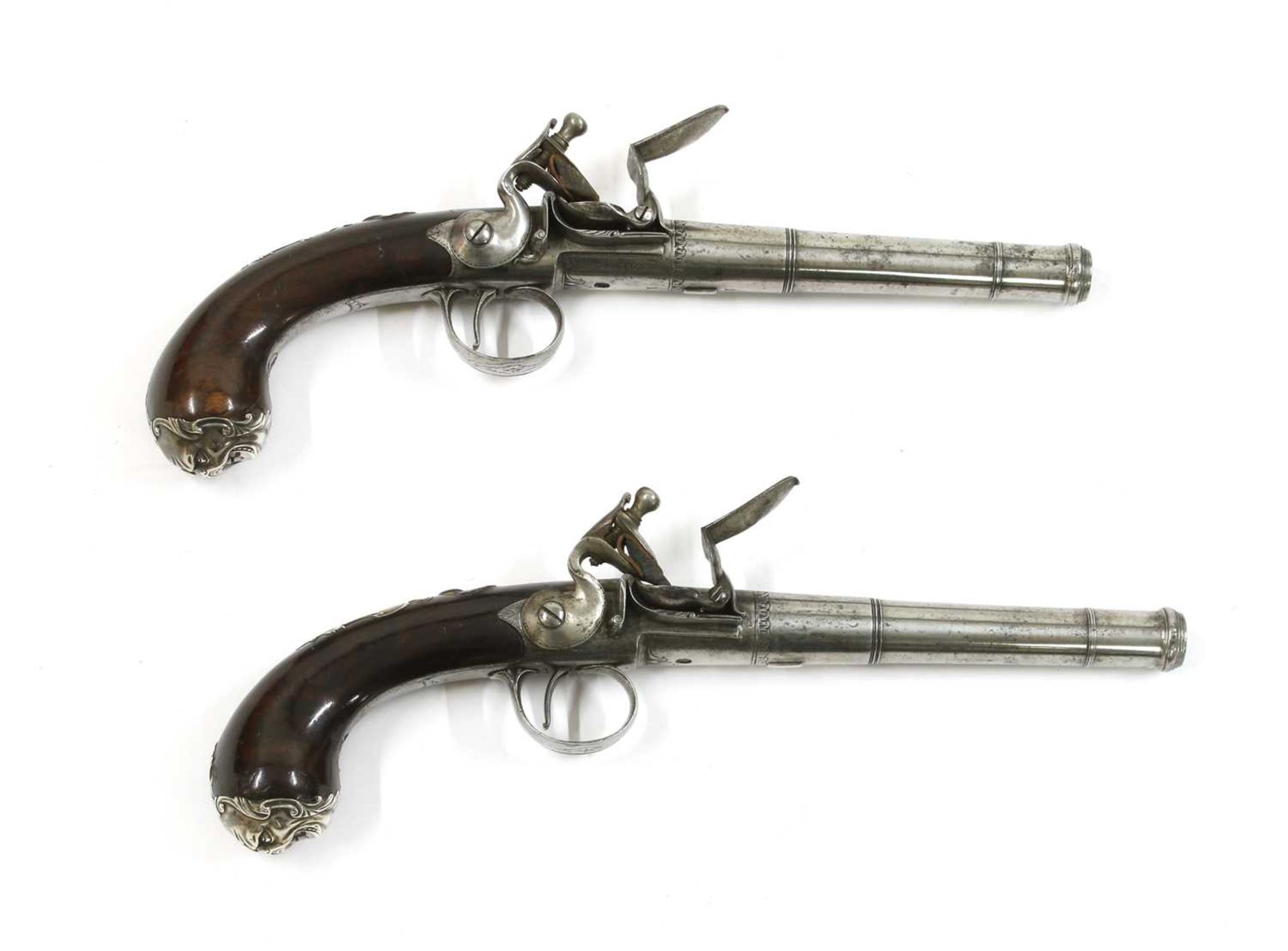 A pair of Queen Anne-style flintlock pistols, - Image 2 of 17