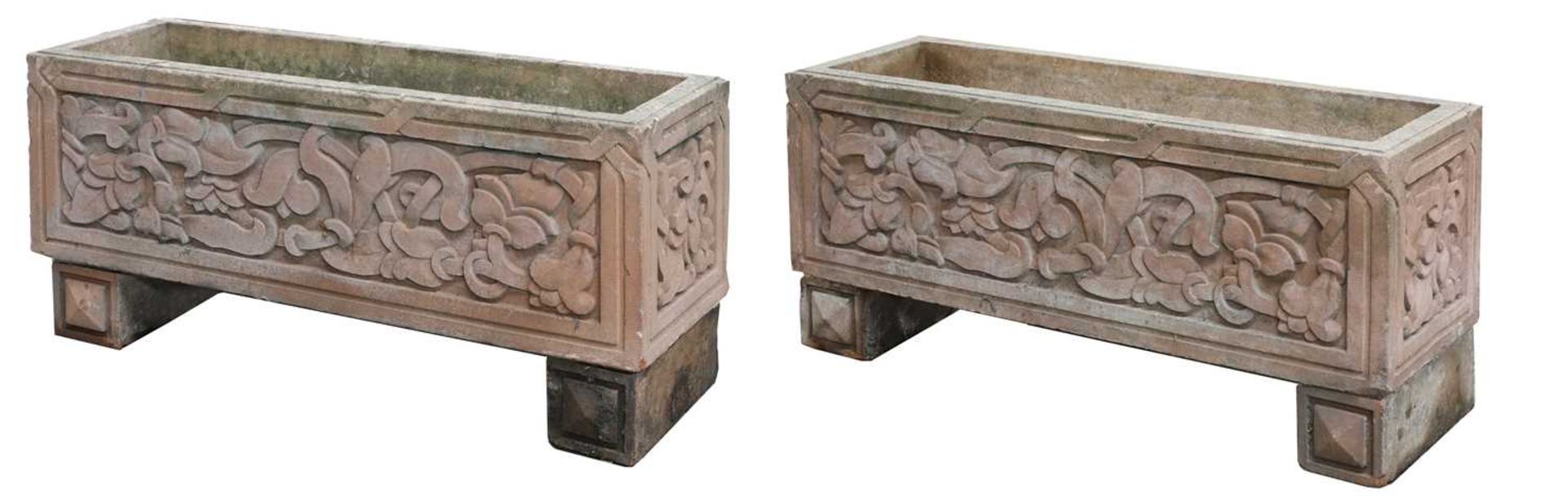 A pair of Indian sandstone garden troughs, - Image 2 of 4