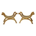 A pair of giltwood 'X' framed stools,