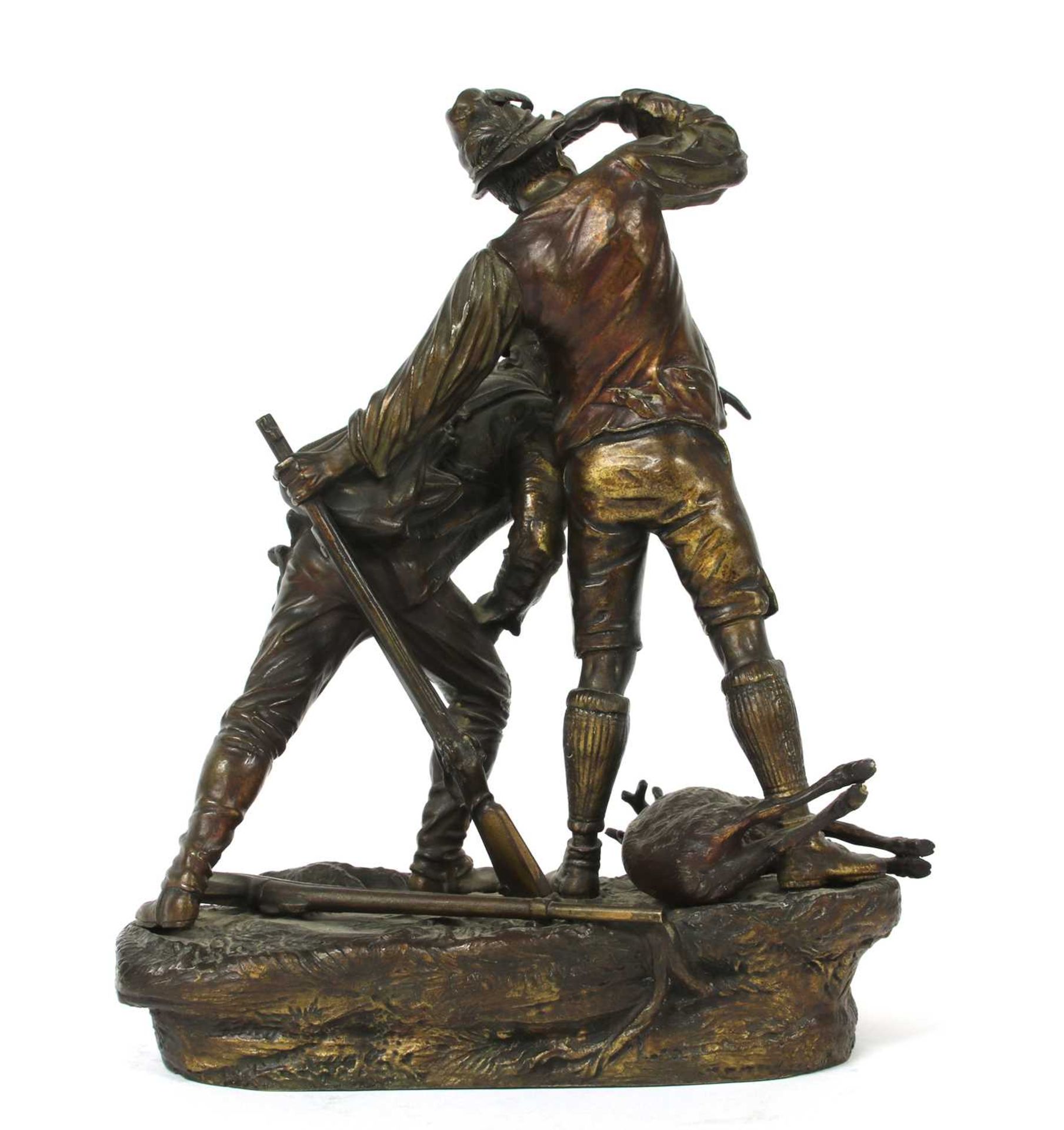 An Austrian cold-painted bronze group of two hunters with a dead stag, - Image 3 of 5