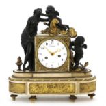 A French bronze and marble mantel clock,