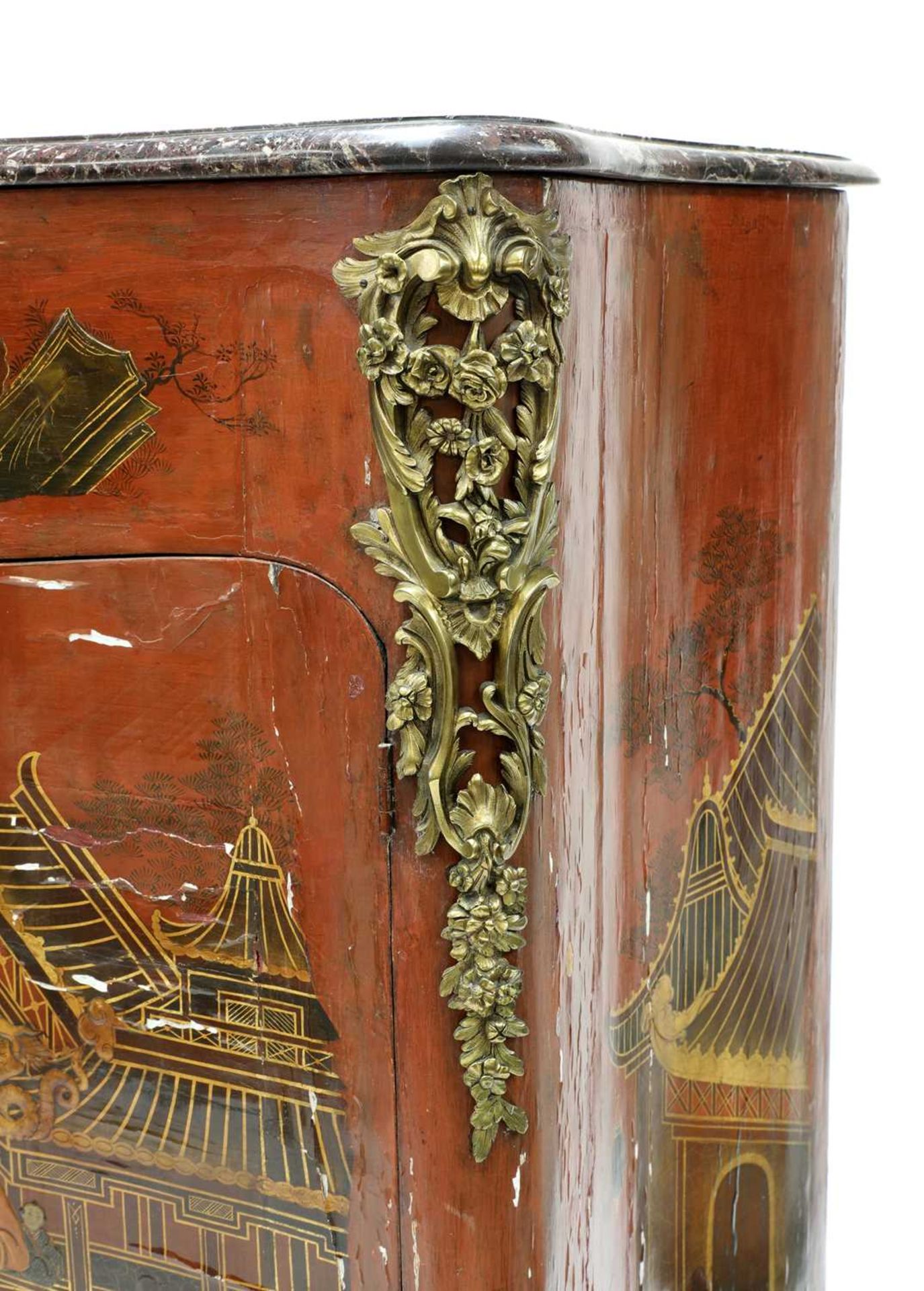 A French Louis XV and later red lacquer chinoiserie side cabinet, - Image 6 of 16