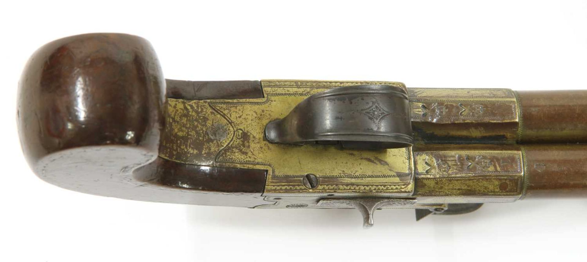 A pair of double-barrel box-lock flintlock pistols, - Image 12 of 14